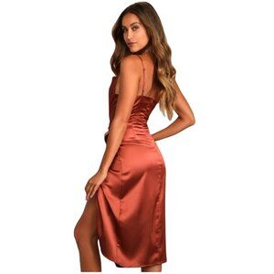Lulus Hollywood Woman Bronze Satin Midi Slip Dress Size S